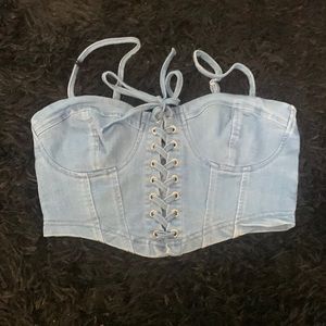 Laced denim crop top shirt